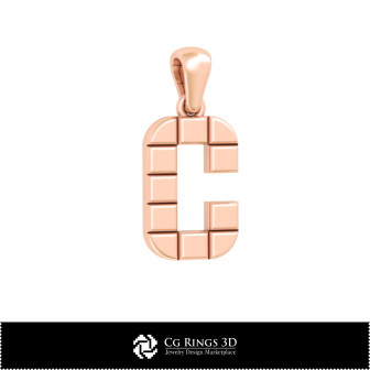 3D CAD Pendant With Letter C Home,  Jewelry 3D CAD, Pendants 3D CAD , 3D Letter Pendants