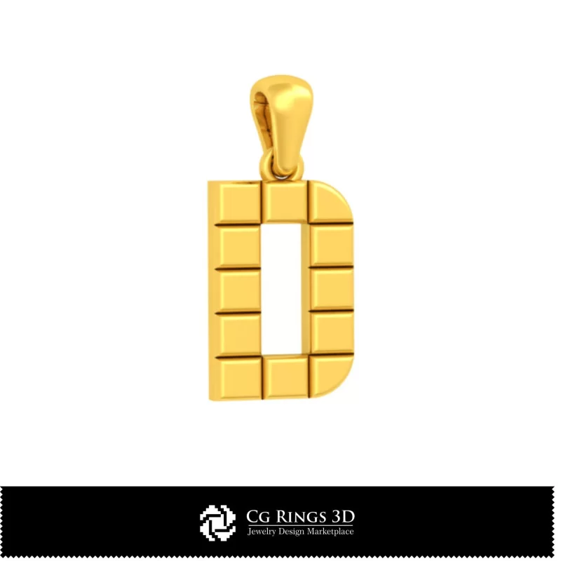 3D CAD Pendant With Letter D Home, Bijuterii 3D , Pandative 3D CAD, Pandativ cu Litere 3D 