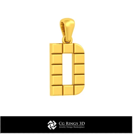 3D CAD Pendant With Letter D Home, Bijoux 3D CAO, Pendentifs 3D CAO, Pendentifs Lettre 3D