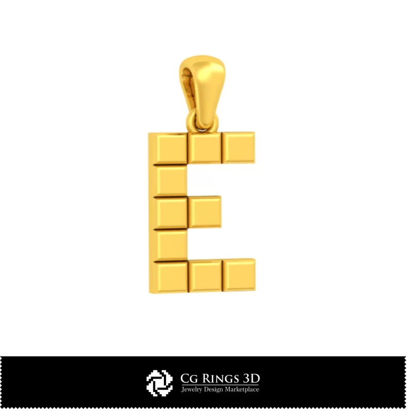 3D CAD Pendant With Letter E Home, Bijoux 3D CAO, Pendentifs 3D CAO, Pendentifs Lettre 3D