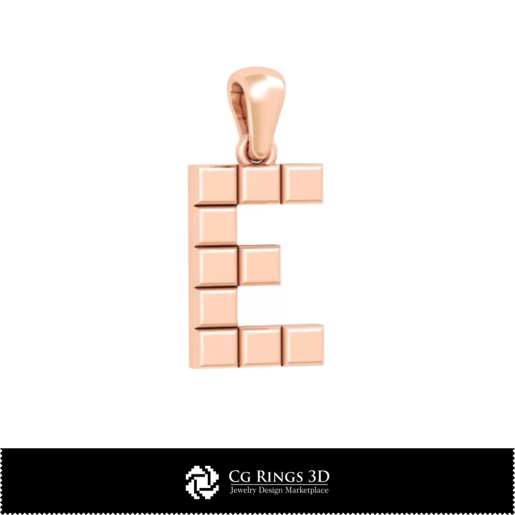 带字母 E 的 3D CAD 吊坠