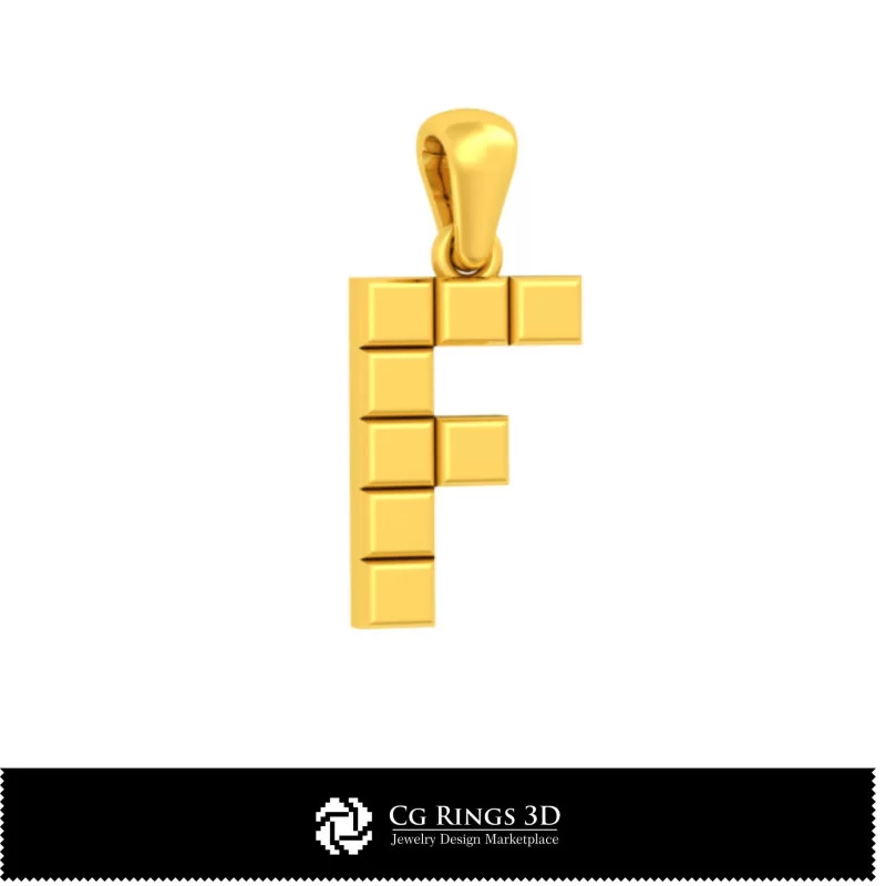 3D CAD Pendant With Letter F Home, Bijoux 3D CAO, Pendentifs 3D CAO, Pendentifs Lettre 3D