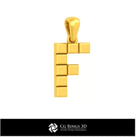 Pendentif 3D CAO avec lettre F pour la maison, Bijoux 3D CAO, Pendentifs 3D CAO, Pendentifs lettre 3D