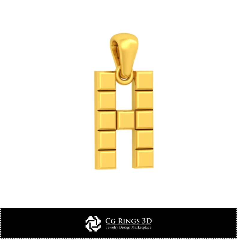 3D CAD Pendant With Letter H Home, Jewelry 3D CAD, Pendants 3D CAD , 3D Letter Pendants