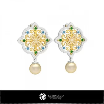 3D Earrings With Pearls Home, Bijoux 3D CAO, Boucles D'oreilles 3D CAO, Boucles D'oreilles en Perles 3D 