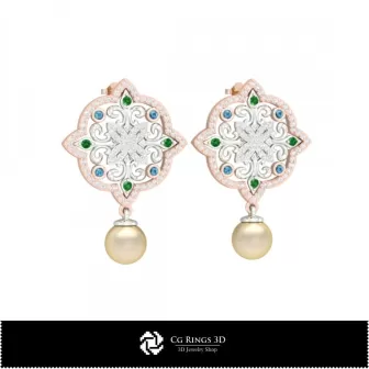 3D-Ohrringe mit Perlen, Schmuck-3D-CAD, Ohrringe-3D-CAD, 3D-Perlenohrringe