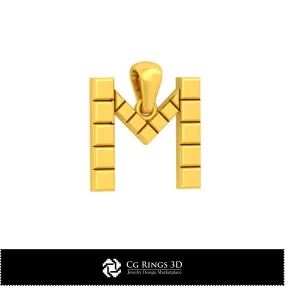 3D CAD Pendant With Letter M Home, Bijoux 3D CAO, Pendentifs 3D CAO, Pendentifs Lettre 3D