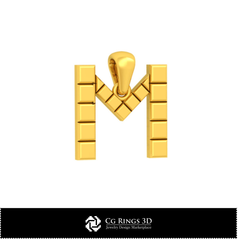 3D CAD Pendant With Letter M Home, Bijoux 3D CAO, Pendentifs 3D CAO, Pendentifs Lettre 3D