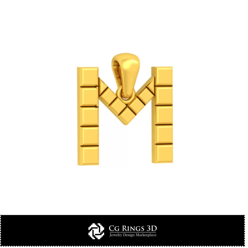 3D CAD Pendant With Letter M Home, Jewelry 3D CAD, Pendants 3D CAD , 3D Letter Pendants