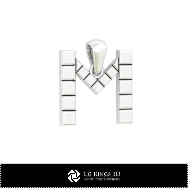 带字母 M 的 3D CAD 吊坠 带字母 M 的 3D CAD 吊坠