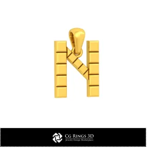 Pandantiv 3D CAD cu litera N pentru casă, Bijuterii 3D CAD, Pandantive 3D CAD, Pandantive cu litere 3D