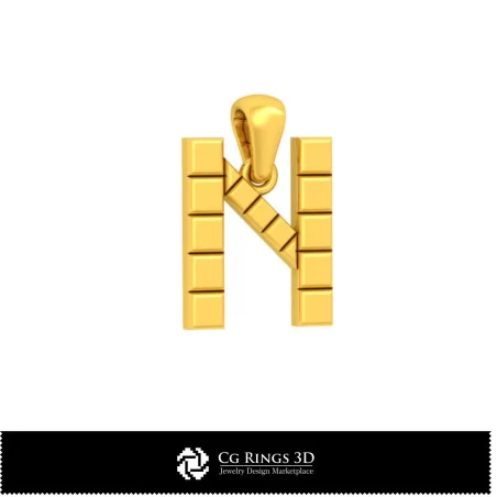 带字母 N 的 3D CAD 吊坠