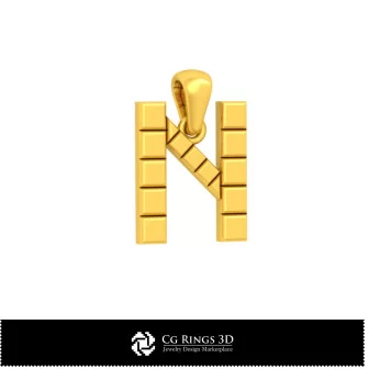 Colgante CAD 3D con letra N para el hogar, Joyería CAD 3D, Colgantes CAD 3D, Colgantes de letra 3D