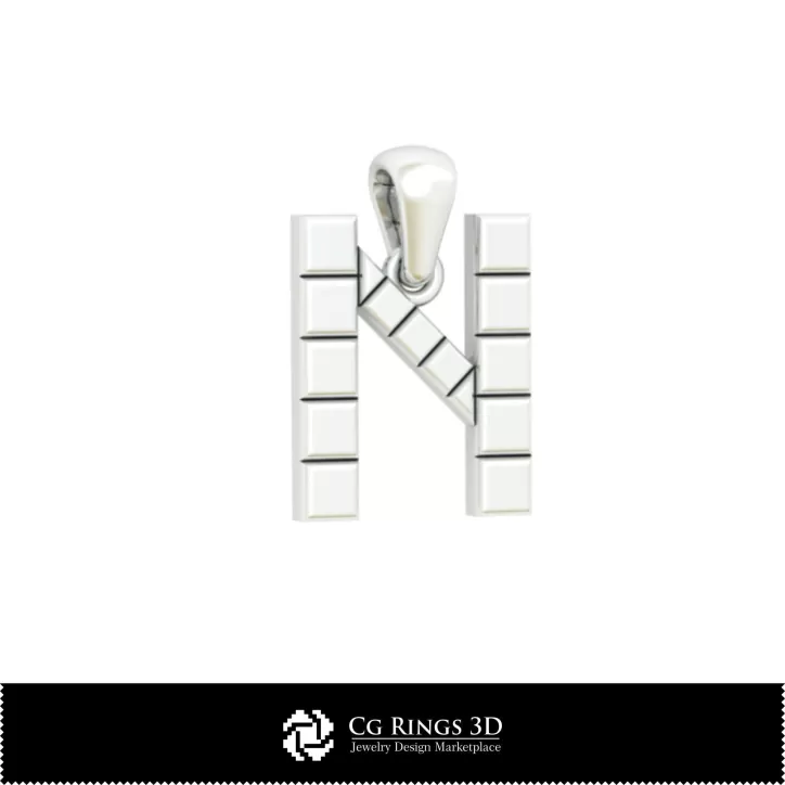 带字母 N 的 3D CAD 吊坠