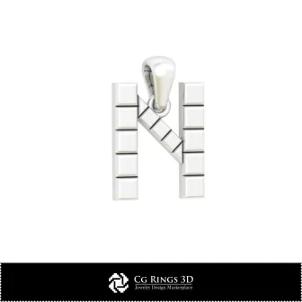 带字母 N 的 3D CAD 吊坠 家居装饰，珠宝 3D CAD，吊坠 3D CAD，3D 字母吊坠