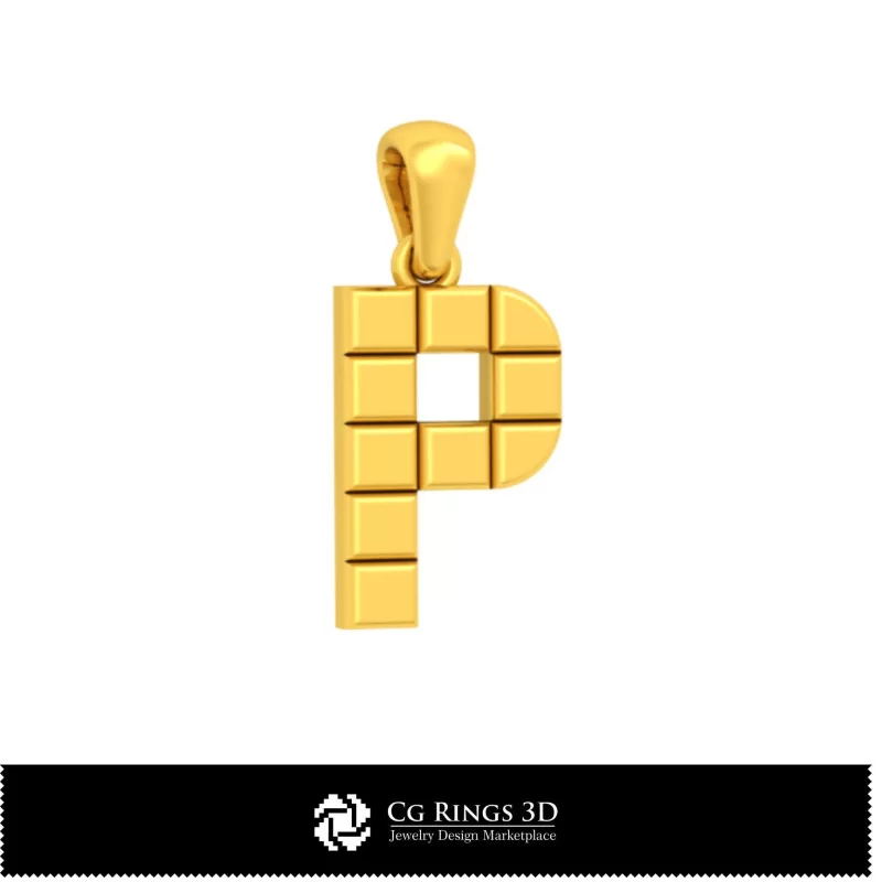 3D CAD Pendant With Letter P Home, Bijoux 3D CAO, Pendentifs 3D CAO, Pendentifs Lettre 3D