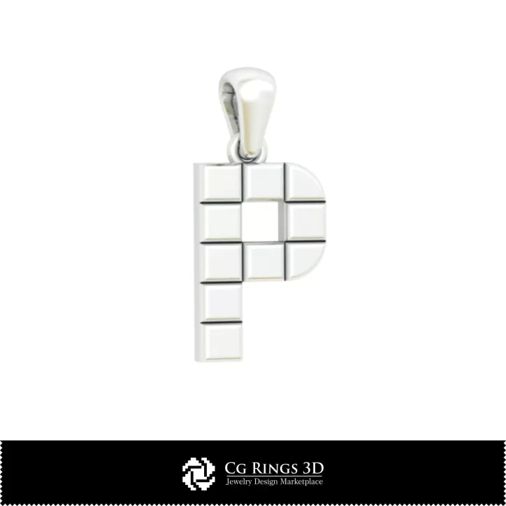 带字母 P 的 3D CAD 吊坠