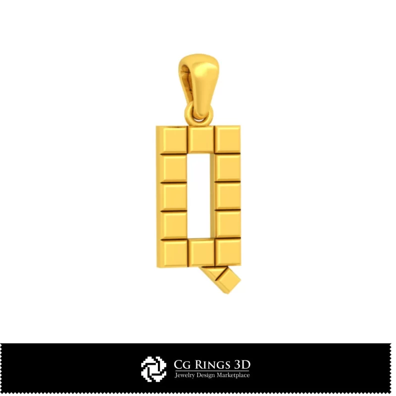 3D CAD Pendant With Letter Q Home, Jewelry 3D CAD, Pendants 3D CAD , 3D Letter Pendants