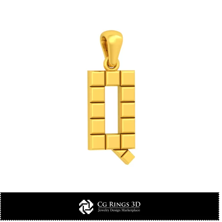 带字母 Q 的 3D CAD 吊坠