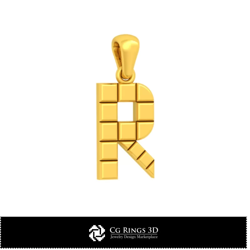 3D CAD Pendant With Letter R Home, Bijoux 3D CAO, Pendentifs 3D CAO, Pendentifs Lettre 3D