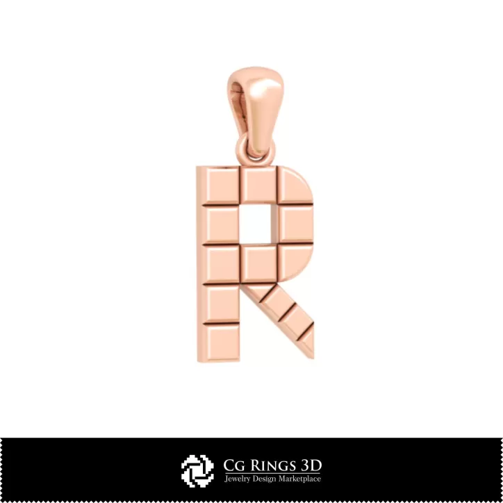 带字母R的3D CAD吊坠 带字母R的3D CAD吊坠