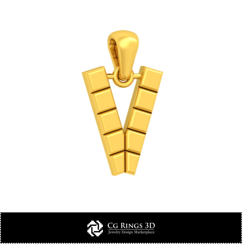 3D CAD Pendant With Letter V Home, Bijuterii 3D , Pandative 3D CAD, Pandativ cu Litere 3D 