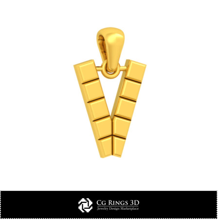 3D CAD Pendant With Letter V Home, Bijuterii 3D , Pandative 3D CAD, Pandativ cu Litere 3D 