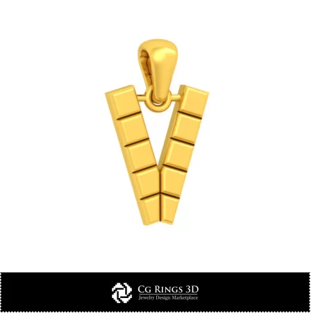 3D CAD Pendant With Letter V Home, Jewelry 3D CAD, Pendants 3D CAD , 3D Letter Pendants