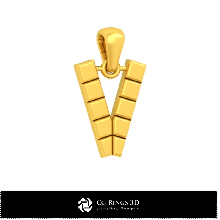 Pandantiv 3D CAD cu litera V