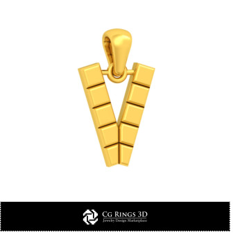 3D CAD Pendant With Letter V Home,  Jewelry 3D CAD, Pendants 3D CAD , 3D Letter Pendants