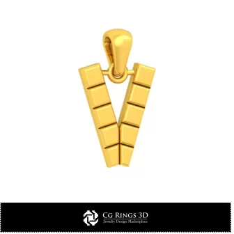 字母 V 家居 3D CAD 吊坠，珠宝 3D CAD，吊坠 3D CAD，3D 字母 吊坠
