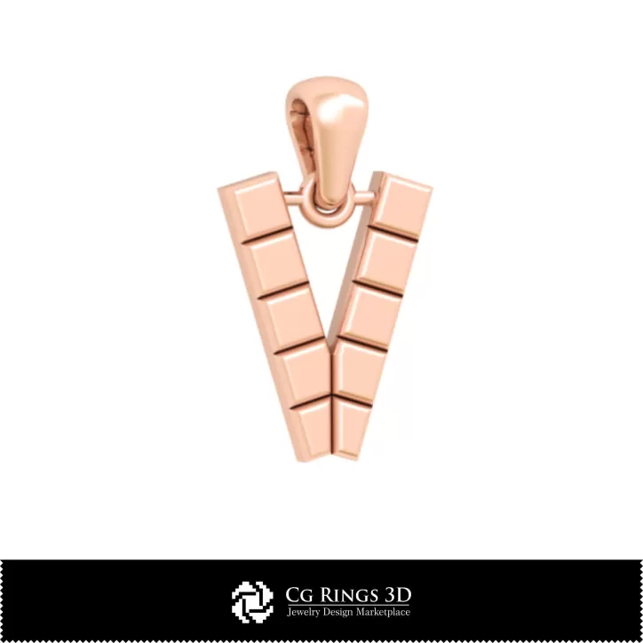Ciondolo 3D CAD con lettera V Ciondolo 3D CAD con lettera V