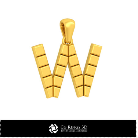 3D CAD Pendant With Letter W Home, Bijuterii 3D , Pandative 3D CAD, Pandativ cu Litere 3D 