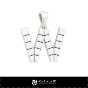 Colgante 3D CAD con letra W para el hogar, Joyería 3D CAD, Colgantes 3D CAD, Colgantes de letras 3D