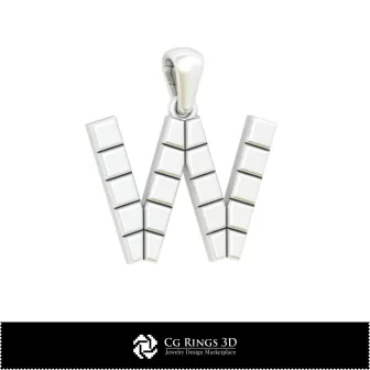 Pandantiv 3D CAD cu litera W pentru casă, bijuterii 3D CAD, pandantive 3D CAD, pandantive cu litere 3D