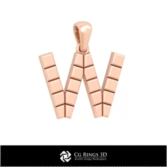 Colgante 3D CAD con letra W para el hogar, Joyería 3D CAD, Colgantes 3D CAD, Colgantes de letras 3D