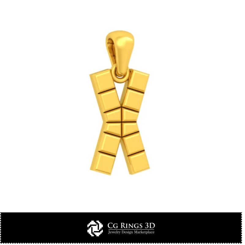 3D CAD Pendant With Letter X Home, Bijuterii 3D , Pandative 3D CAD, Pandativ cu Litere 3D 