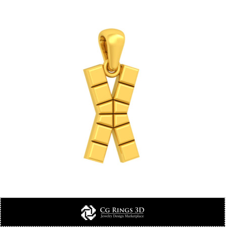 3D CAD Pendant With Letter X Home,  Jewelry 3D CAD, Pendants 3D CAD , 3D Letter Pendants