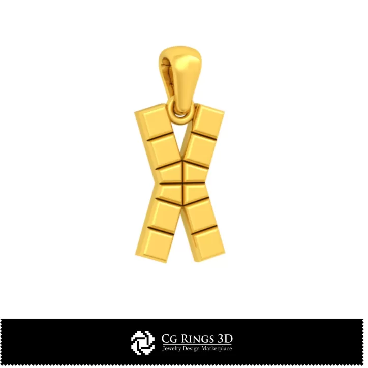 带字母 X 的 3D CAD 吊坠 带字母 X 的 3D CAD 吊坠