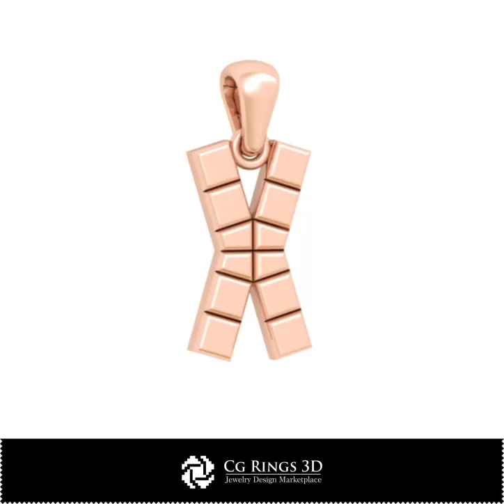 带字母 X 的 3D CAD 吊坠 带字母 X 的 3D CAD 吊坠