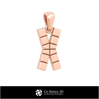 Colgante 3D CAD con letra X para el hogar, Joyería 3D CAD, Colgantes 3D CAD, Colgantes de letra 3D