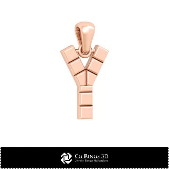 Ciondolo 3D CAD con lettera Y Casa, Gioielli 3D CAD, Ciondoli 3D CAD, Ciondoli con lettera 3D