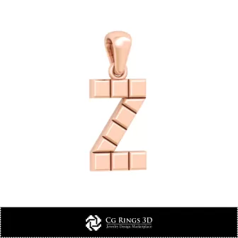 字母 Z 家居 3D CAD 吊坠，珠宝 3D CAD，吊坠 3D CAD，3D 字母 吊坠