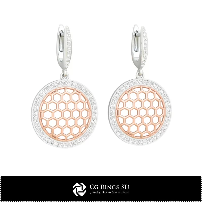 3D CAD Hexagon Earrings Home, Bijuterii 3D , Cercei 3D CAD, Cercei cu Diamante 3D, Cercei Picatura 3D