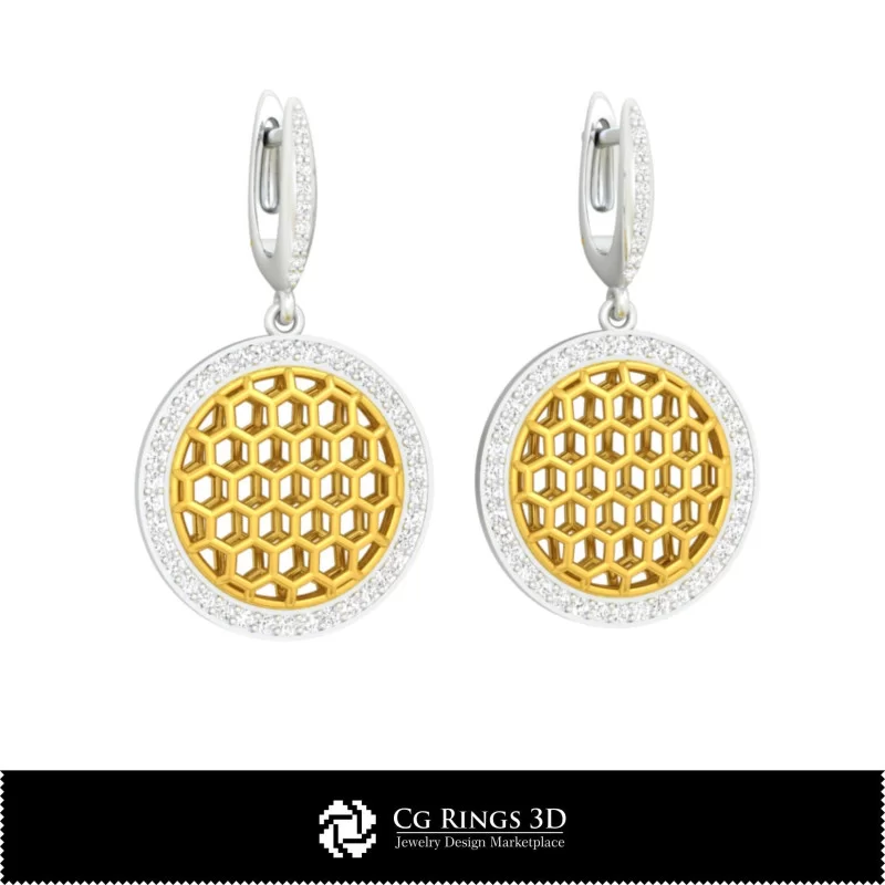 3D CAD Hexagon Earrings Home, Bijuterii 3D , Cercei 3D CAD, Cercei cu Diamante 3D, Cercei Picatura 3D