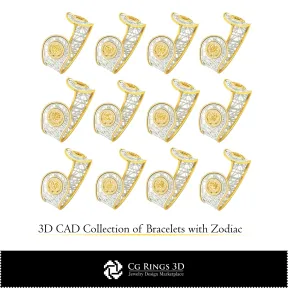 3D CAD Collection of Bracelets with Zodiac Home,  Jewelry 3D CAD, Bracelets 3D CAD ,  Jewelry Collections 3D CAD , 3D Diamond Br