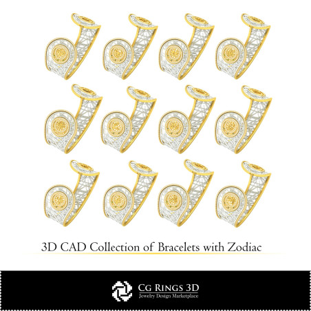 3D CAD Collection of Bracelets with Zodiac Home, Bijoux 3D CAO, Bracelets 3D CAO, Collection Bijoux 3D CAO, Bracelets de Diamant