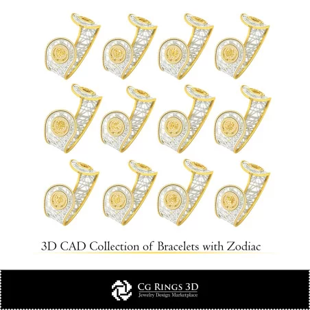 3D CAD Collection of Bracelets with Zodiac Home, Jewelry 3D CAD, Bracelets 3D CAD , Jewelry Collections 3D CAD , 3D Diamond Br