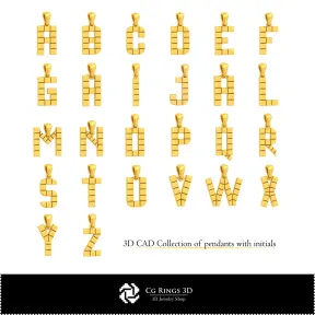 带字母首字母吊坠的3D CAD系列，家居、珠宝3D CAD、吊坠3D CAD、珠宝系列3D CAD、3D字母笔