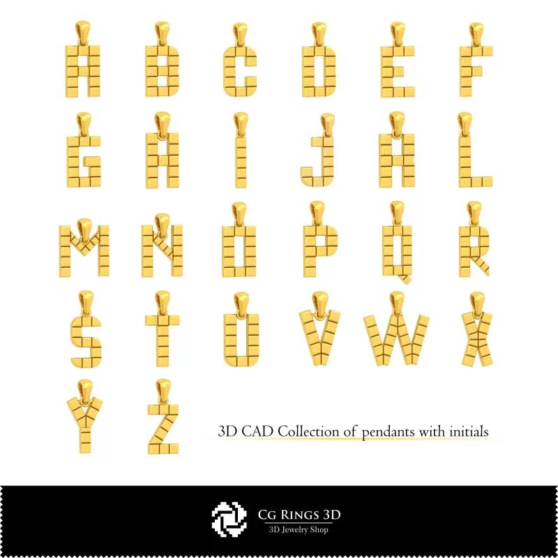 带首字母吊坠的3D CAD系列